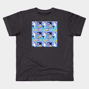 Whales and Sea Creatures Pattern - Light Blue Kids T-Shirt